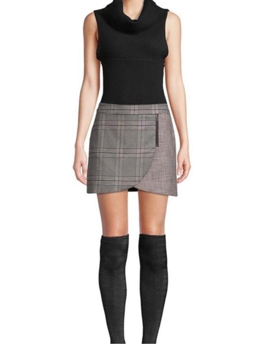 Alice + Olivia Lennon Zip Detail Plaid Mini Skirt Gray